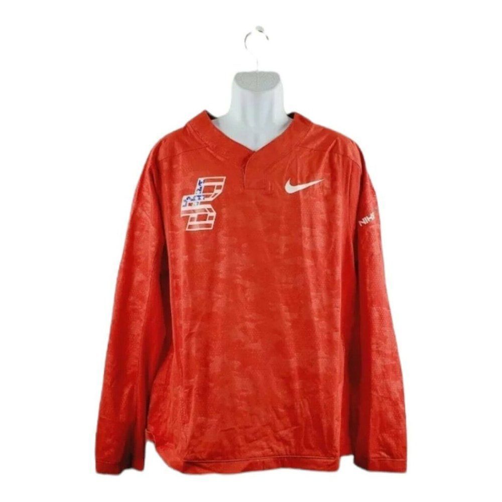 Nike Men's Red Baseball Vapor Long Sleeve Windshirt Activewear‎ T-shirt Size L